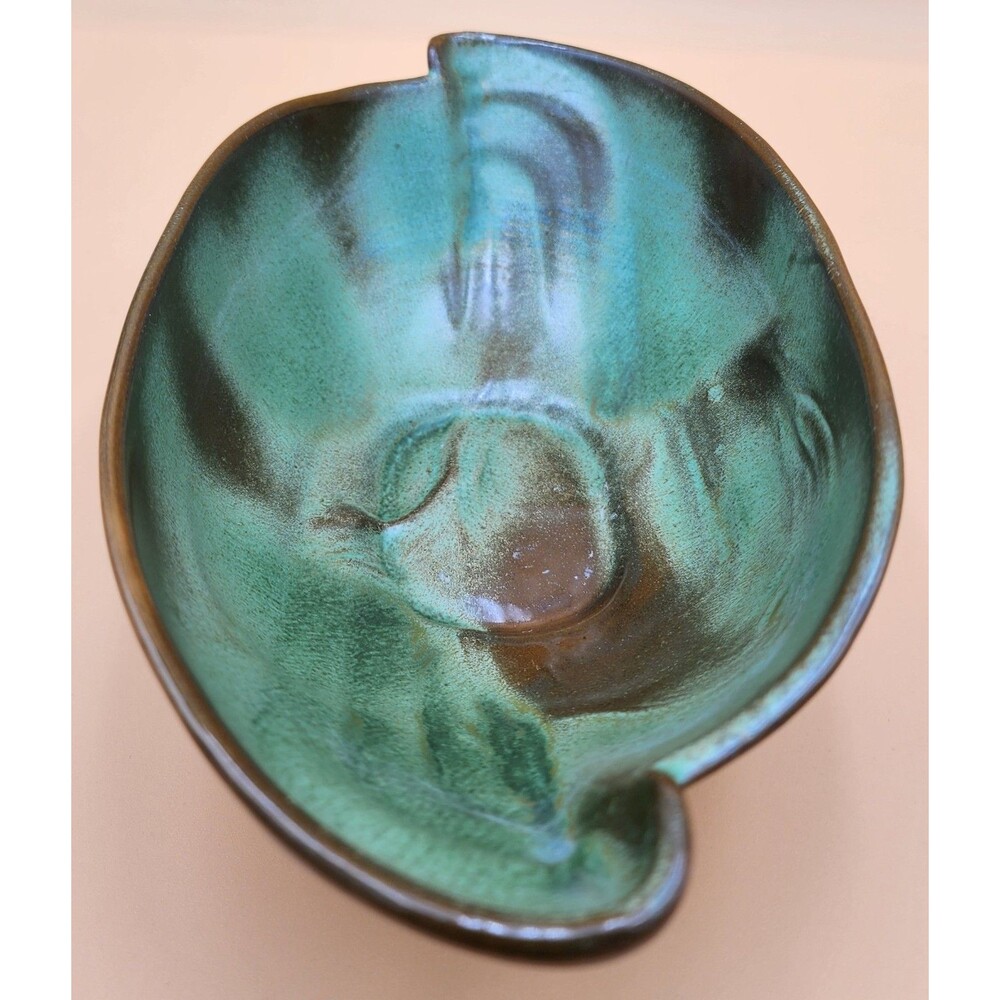 Vintage FRANKOMA Pottery Bowl #202 Prairie Brown Green Oval Serving Fruit Bowl - Picture 3 of 16